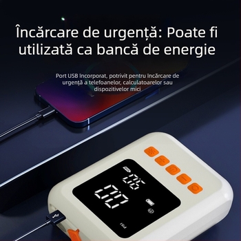 Pompa de aer pentru mașină cu afișaj digital, iluminare și încărcare USB; debit de aer 50 L/min, 80W