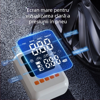 Pompa de aer pentru mașină cu afișaj digital, iluminare și încărcare USB; debit de aer 50 L/min, 80W
