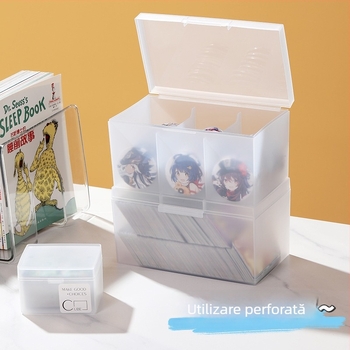 Cutie de depozitare pentru carduri – material PP, transparent-mat, cu capac și compartimente, poate fi stivuită; pentru organizarea telecomenzilor, bijuteriilor, rechizitelor, telefoanelor și cosmeticelor; model 4753-1a; stil japonez