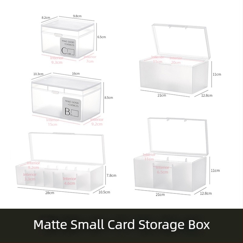 Cutie de depozitare pentru carduri – material PP, transparent-mat, cu capac și compartimente, poate fi stivuită; pentru organizarea telecomenzilor, bijuteriilor, rechizitelor, telefoanelor și cosmeticelor; model 4753-1a; stil japonez