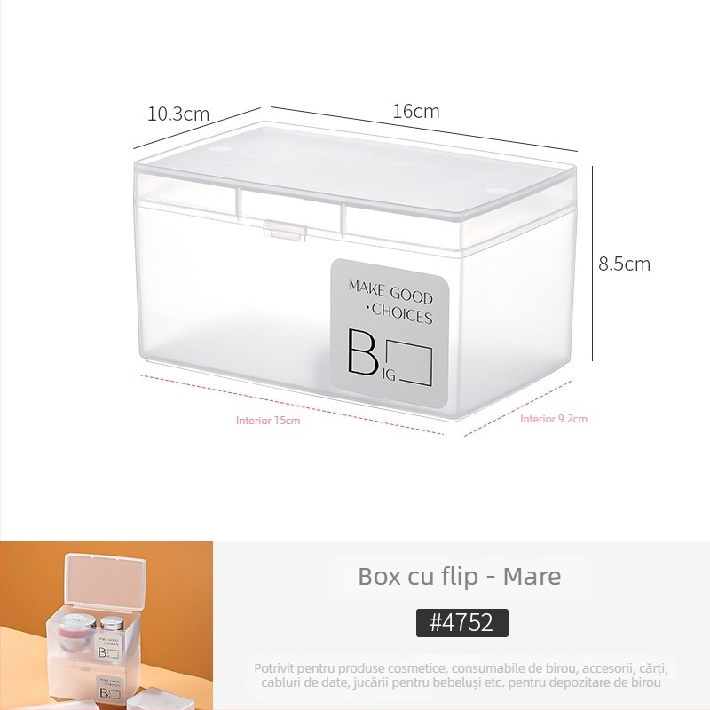 Cutie de depozitare pentru carduri – material PP, transparent-mat, cu capac și compartimente, poate fi stivuită; pentru organizarea telecomenzilor, bijuteriilor, rechizitelor, telefoanelor și cosmeticelor; model 4753-1a; stil japonez