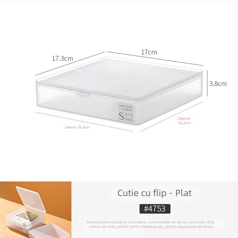 Cutie de depozitare pentru carduri – material PP, transparent-mat, cu capac și compartimente, poate fi stivuită; pentru organizarea telecomenzilor, bijuteriilor, rechizitelor, telefoanelor și cosmeticelor; model 4753-1a; stil japonez