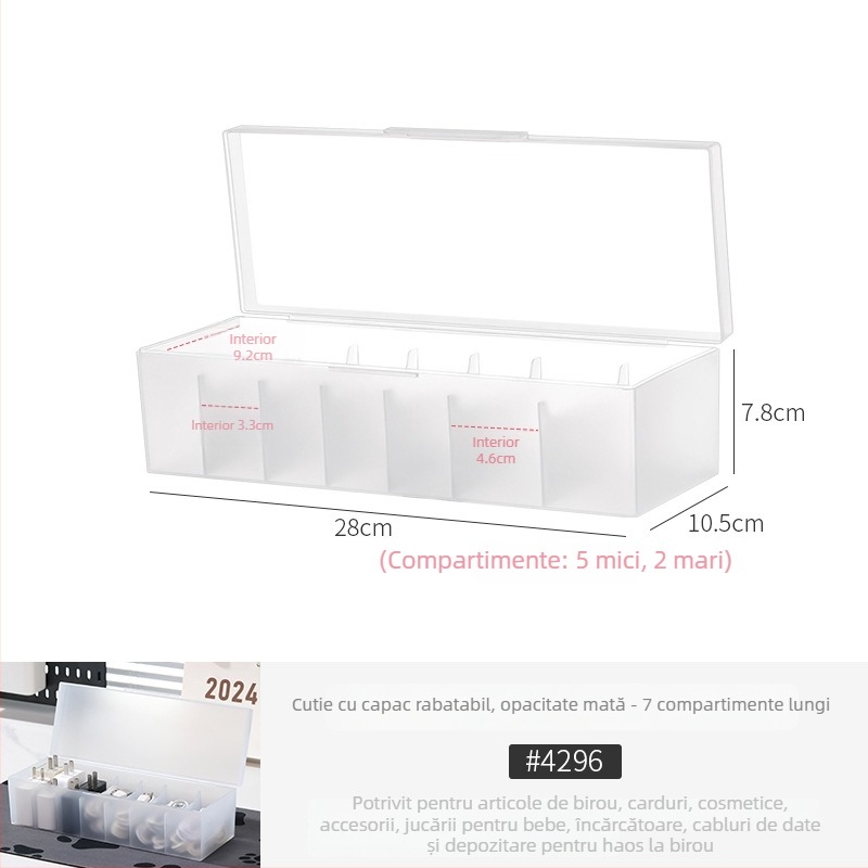 Cutie de depozitare pentru carduri – material PP, transparent-mat, cu capac și compartimente, poate fi stivuită; pentru organizarea telecomenzilor, bijuteriilor, rechizitelor, telefoanelor și cosmeticelor; model 4753-1a; stil japonez