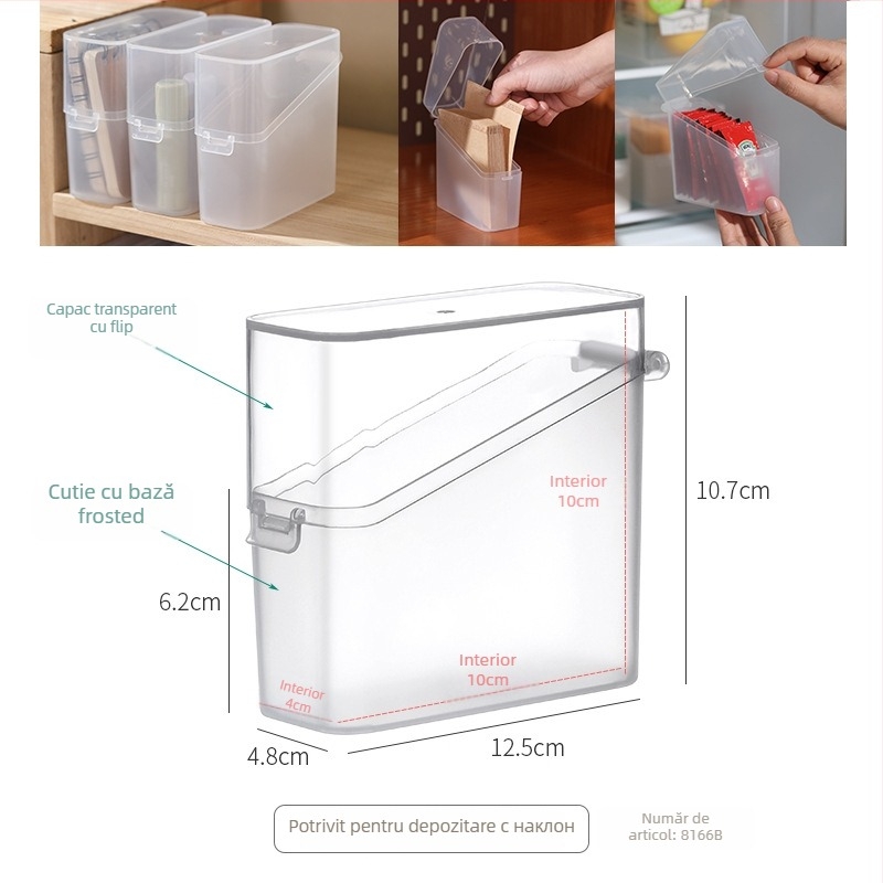 Cutie de depozitare pentru carduri – material PP, transparent-mat, cu capac și compartimente, poate fi stivuită; pentru organizarea telecomenzilor, bijuteriilor, rechizitelor, telefoanelor și cosmeticelor; model 4753-1a; stil japonez