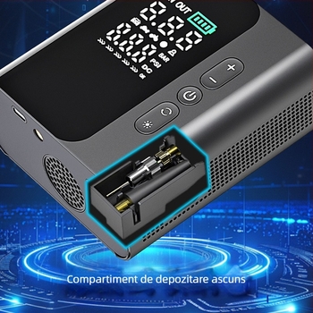 Pompa de aer portabilă pentru mașină — 12V, 100W, alimentare USB, afișaj digital, manometru pentru presiunea pneurilor