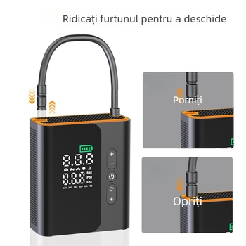 Pompa de aer portabilă pentru mașină — 12V, 100W, alimentare USB, afișaj digital, manometru pentru presiunea pneurilor