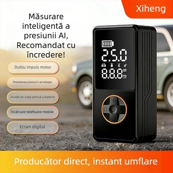 Pompa de pneuri auto, reîncărcabilă, 12V, 80W, 25 L/min, afișaj digital
