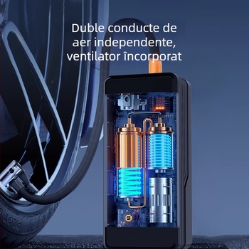 Pompa de pneuri auto, reîncărcabilă, 12V, 80W, 25 L/min, afișaj digital