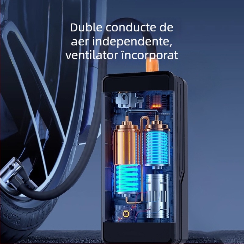 Pompa de pneuri auto, reîncărcabilă, 12V, 80W, 25 L/min, afișaj digital