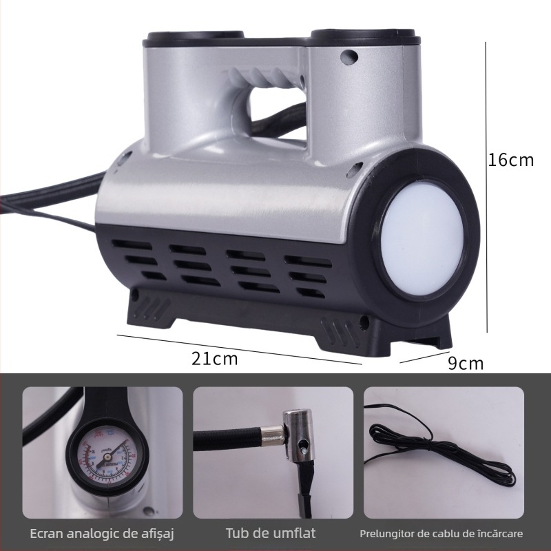 Pompa de pneuri auto, reîncărcabilă, 12V, 80W, 25 L/min, afișaj digital