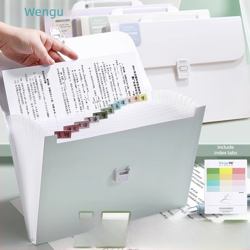 Wengu mapă-archiv acordeon portabil, 12 compartimente, design multi-strat, material PP, grosime 0,6 mm