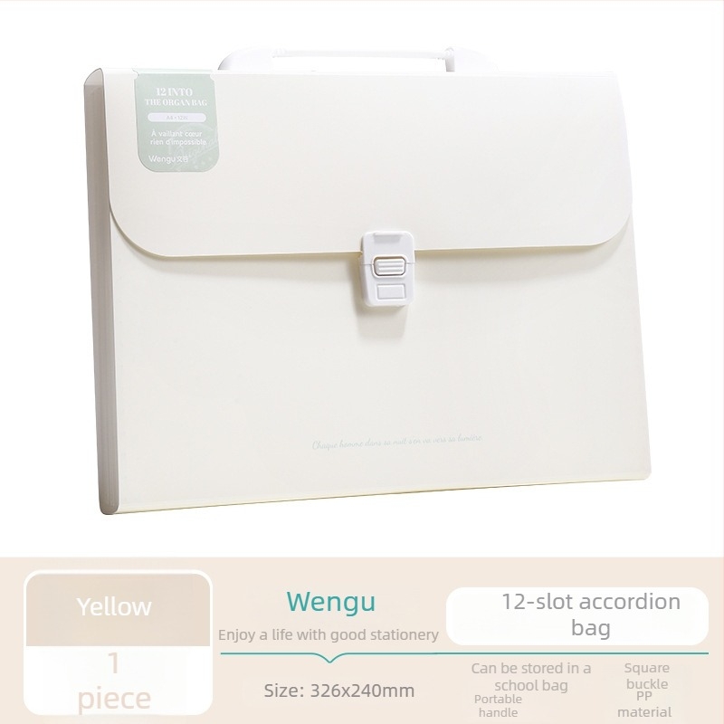 Wengu mapă-archiv acordeon portabil, 12 compartimente, design multi-strat, material PP, grosime 0,6 mm