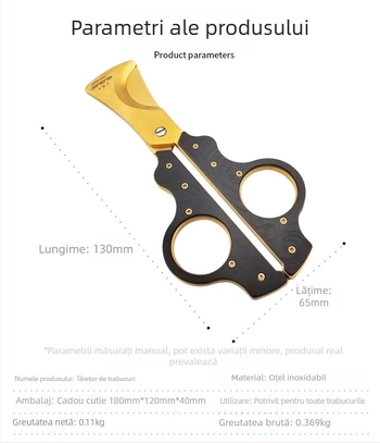 Foarfecă pentru trabucuri din oțel inoxidabil, finisaj electroplacat, stil lux ușor
