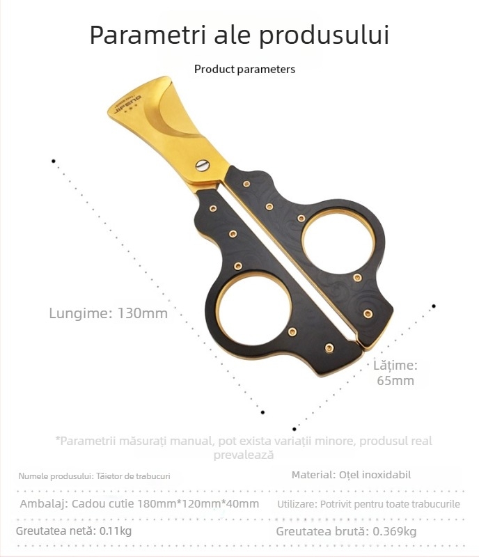 Foarfecă pentru trabucuri din oțel inoxidabil, finisaj electroplacat, stil lux ușor