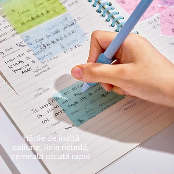 Note lipicioase colorate într-o cutie, foi de hârtie de scris, 105 foi, pentru evidențierea punctelor cheie la admiterea la master