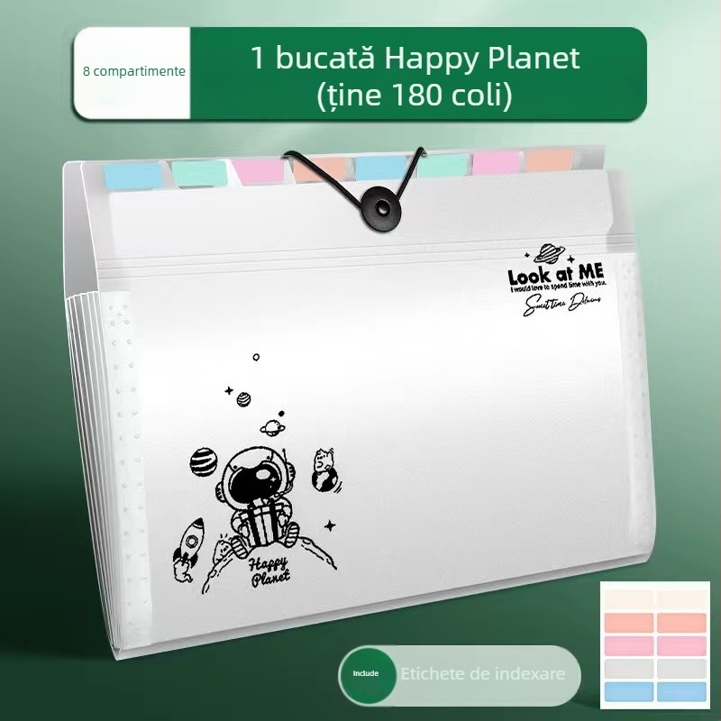 Deli PM310 PP dosar cu 8 compartimente acordeon, organizator transparent de documente, grosime 1 mm