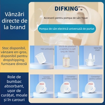 Kit de accesorii Difking din silicon pentru pompă de sân cu valve duckbill, membrană anti-vărsare, adaptor de calibru și design hands-free