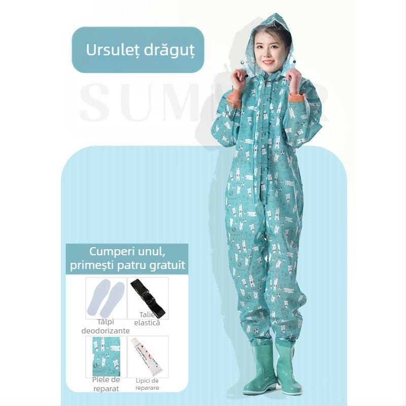 Combinație impermeabilă pentru femei, costum de apă cu pantaloni de apă și pantofi de apă, costum complet de ploaie pentru pescuit vara