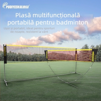 Suport portabil pentru plasă de badminton — înălțime reglabilă, compatibil cu plase de badminton, volei, tenis, pickleball și fotbal; plasă din Tetoron poliester fără noduri, ochiuri dense, cusătură 600D Oxford