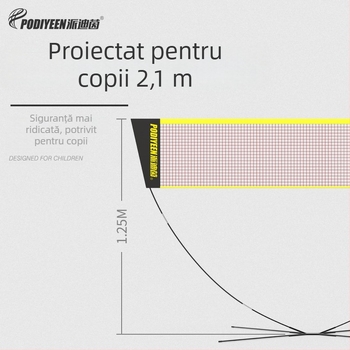 Suport portabil pentru plasă de badminton — înălțime reglabilă, compatibil cu plase de badminton, volei, tenis, pickleball și fotbal; plasă din Tetoron poliester fără noduri, ochiuri dense, cusătură 600D Oxford