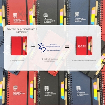 HappyWay bloc de notițe cu note adezive – copertă rigidă, legare cu curea, papetărie creativă, combinație bloc-notes și note adezive