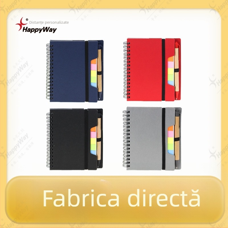 HappyWay bloc de notițe cu note adezive – copertă rigidă, legare cu curea, papetărie creativă, combinație bloc-notes și note adezive
