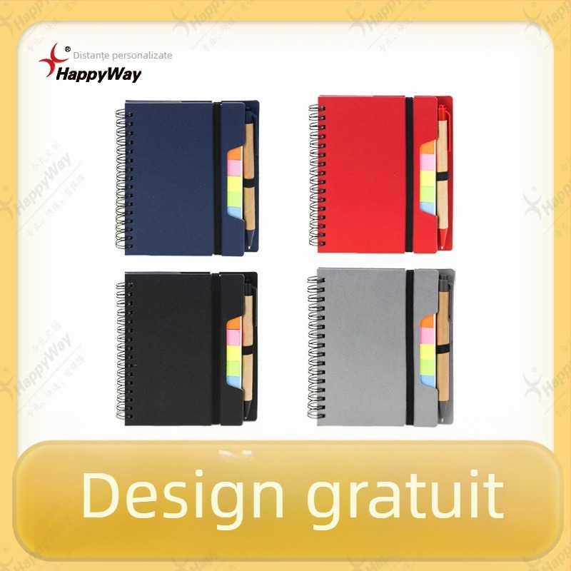 HappyWay bloc de notițe cu note adezive – copertă rigidă, legare cu curea, papetărie creativă, combinație bloc-notes și note adezive