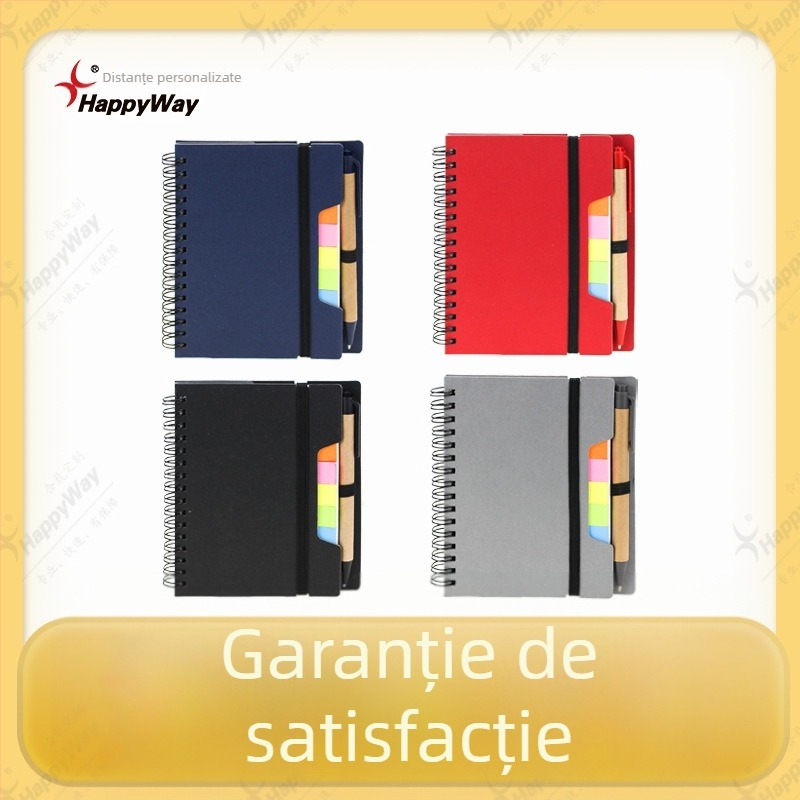 HappyWay bloc de notițe cu note adezive – copertă rigidă, legare cu curea, papetărie creativă, combinație bloc-notes și note adezive