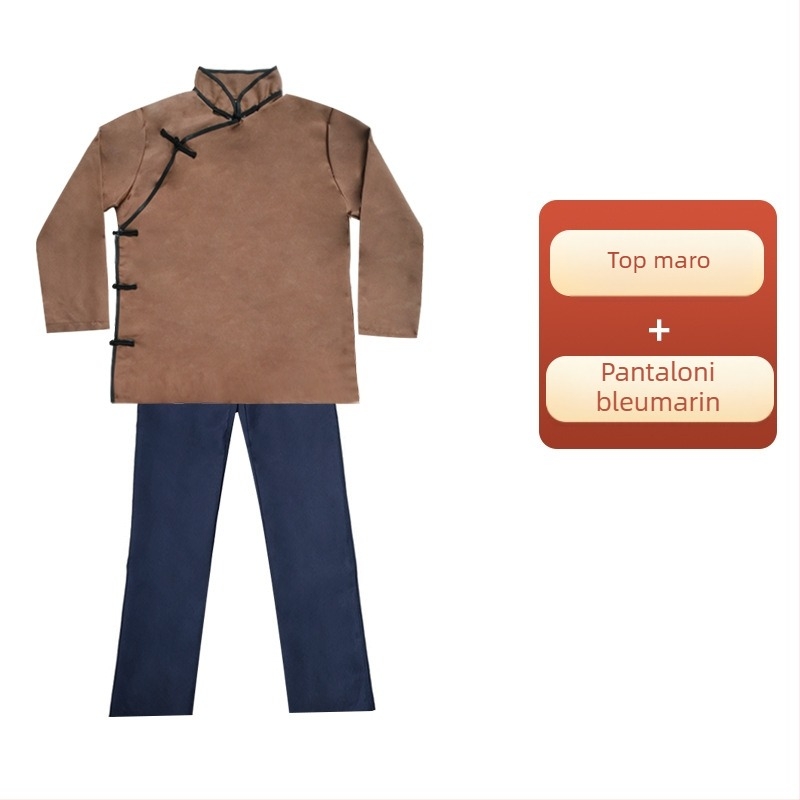 Costum de scenă inspirat de bunică, rochie tradițională din era Republicii, robă din poliester cu închidere parțială în față