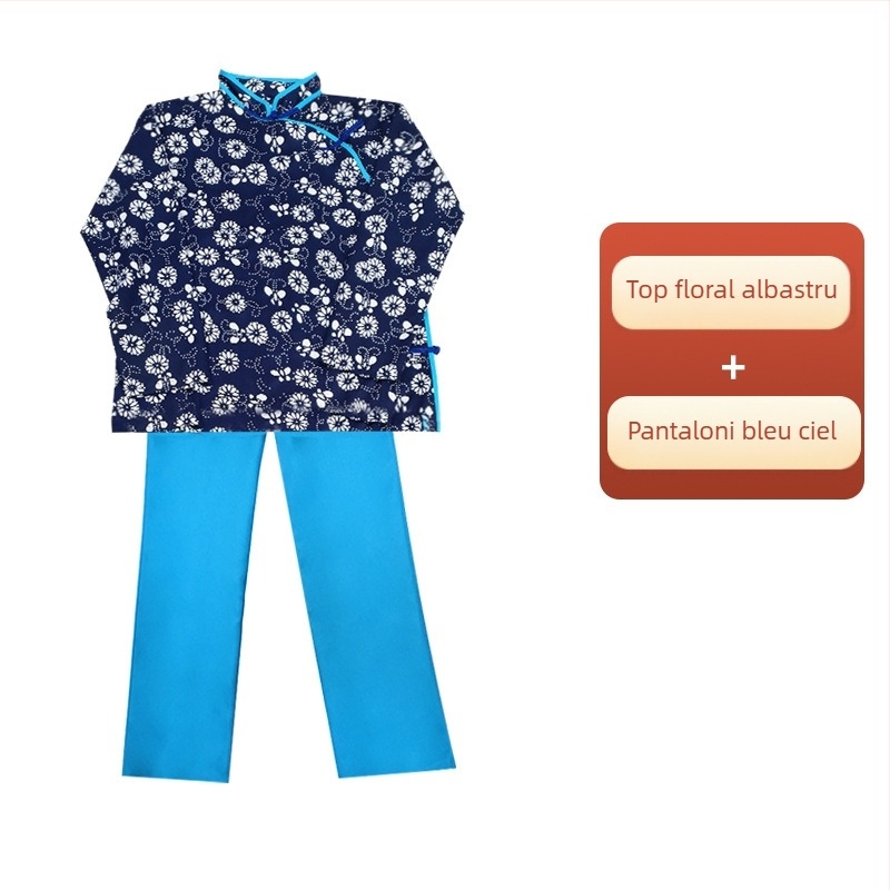 Costum de scenă inspirat de bunică, rochie tradițională din era Republicii, robă din poliester cu închidere parțială în față
