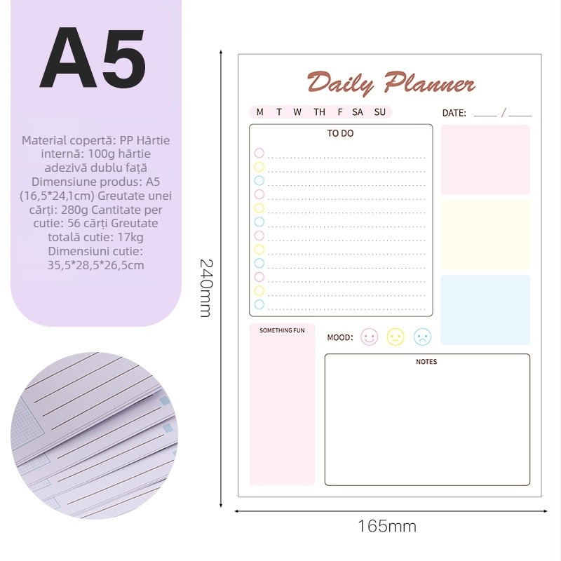 Fifun Bloc magnetic pentru planificare zilnică, cu foi detașabile, magnet pentru frigider – 120 pagini, hârtie 100 g/m², formă: bloc din hârtie