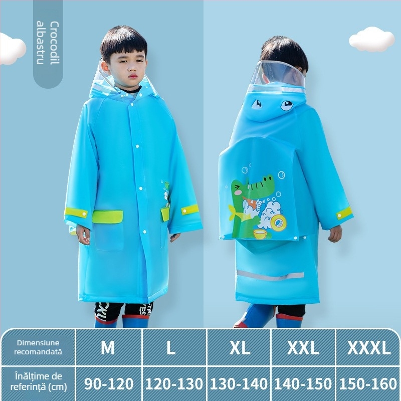 Pelerină de ploaie EVA pentru copii, cu buzunar pentru ghiozdan, poncho dintr-o bucată, stil desen animat, material gros
