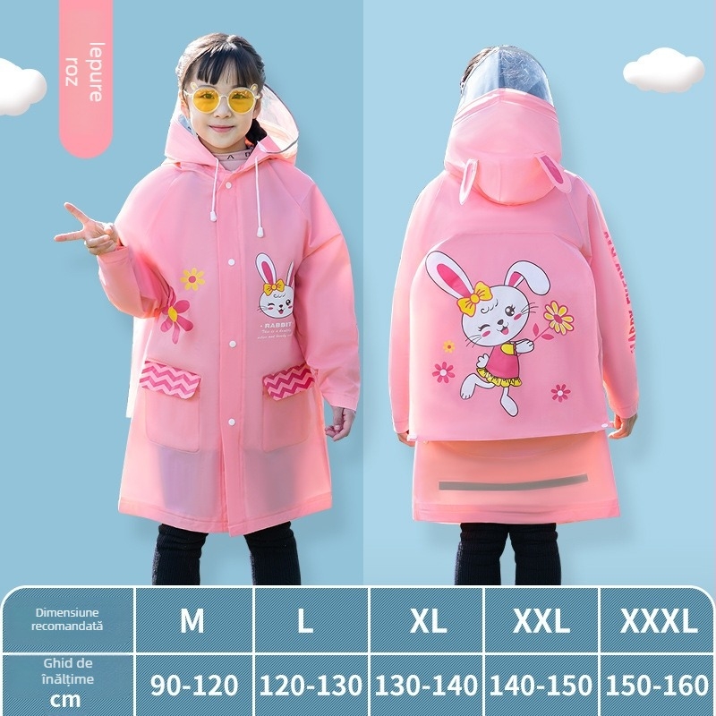 Pelerină de ploaie EVA pentru copii, cu buzunar pentru ghiozdan, poncho dintr-o bucată, stil desen animat, material gros