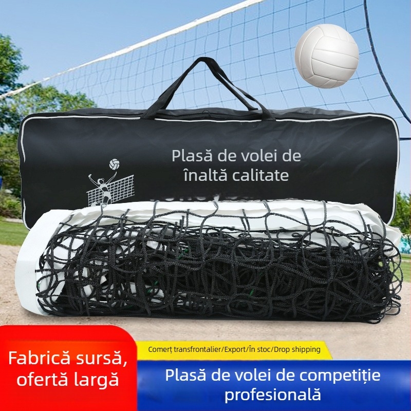 Plasă de volei din polietilenă, pentru plajă și competiții standard, cu noduri, margini patrulate, sârmă din oțel