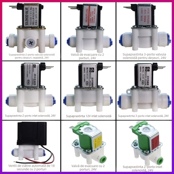 Valvă solenoidă pentru purificator de apă, cu intrare 24V, 12V, spălare automată, cu cuplări rapide 2/3