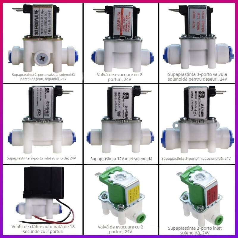 Valvă solenoidă pentru purificator de apă, cu intrare 24V, 12V, spălare automată, cu cuplări rapide 2/3
