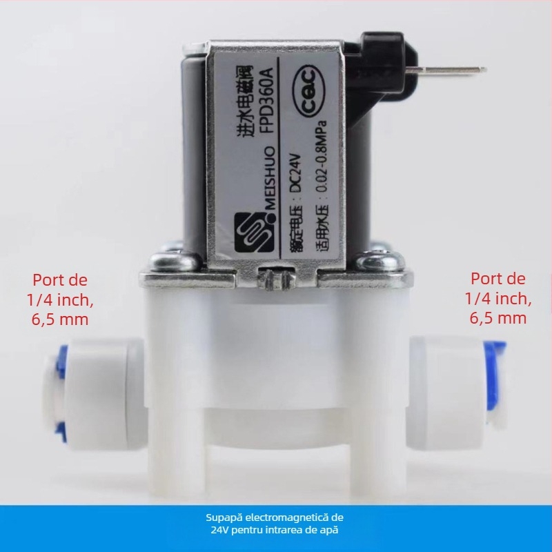 Valvă solenoidă pentru purificator de apă, cu intrare 24V, 12V, spălare automată, cu cuplări rapide 2/3