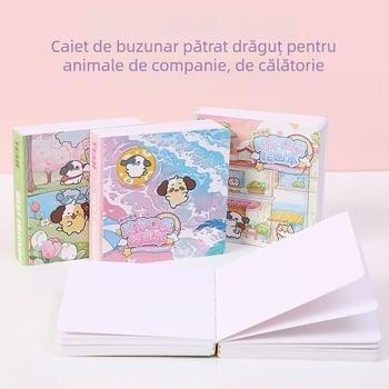 Caiet pătrat de desen, cu design drăguț de animal de companie și pagini albe, portabil