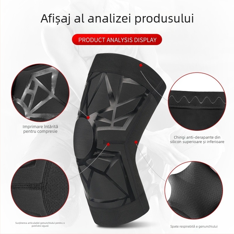 Protecții pentru genunchi pentru sport, cu compresie și protecție la impact, pentru baschet — SBR + plasă elastică respirabilă, margini anti-derapare din silicon, cusătură cu patru ace, șase fire