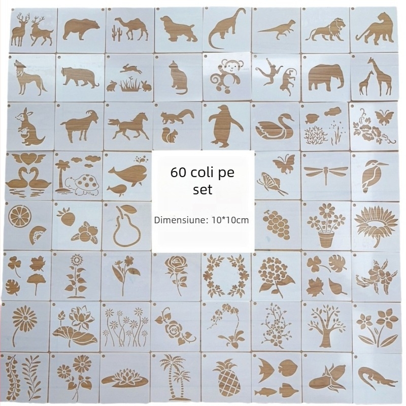 Eun-Lok Nou 60 Șablon DIY din Plastic Pătrat pentru Ilustrații cu Plante și Animale, Personalizare Disponibilă și Logo