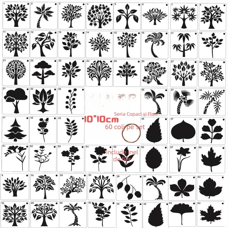 Eun-Lok Nou 60 Șablon DIY din Plastic Pătrat pentru Ilustrații cu Plante și Animale, Personalizare Disponibilă și Logo