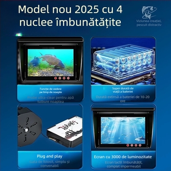 Cameră subacvatică HD pentru pescuit cu vizualizator, DC 10–18V, adâncime 0,6–500 m