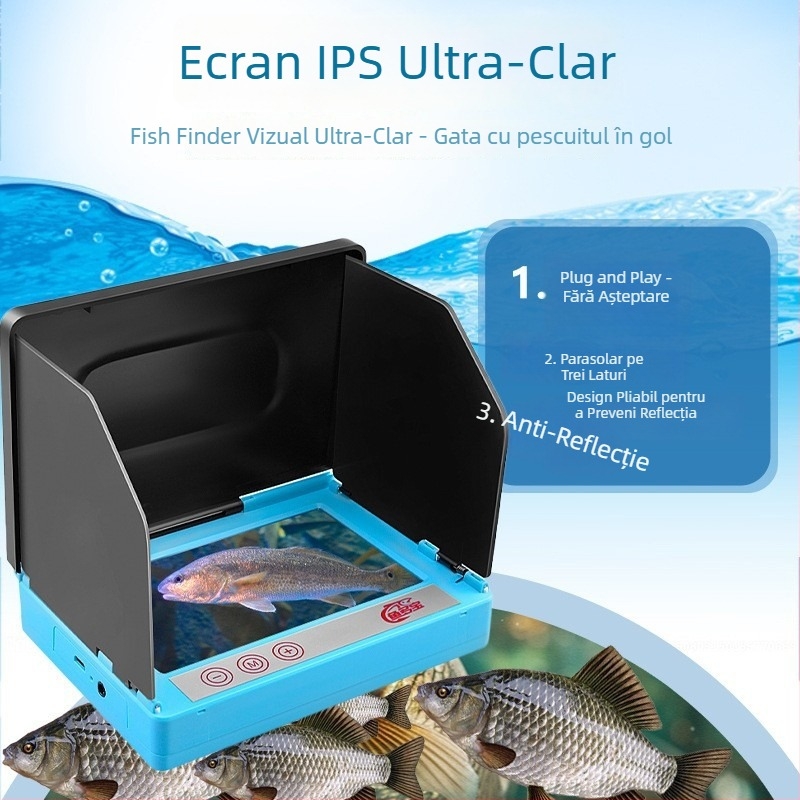 Detector de pește subacvatic cu afișaj vizual HD și vedere nocturnă infraroșu, complet impermeabil, adâncime 0,6–30 m