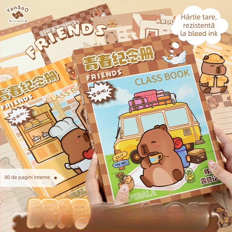 Capybara Registru de colegi: Carte memorială pentru absolvirea clasei a șasea și Manual de comunicare pentru gimnaziu. Copertă de înaltă calitate; Fără personalizare; Fără import; Fără autorizare IP