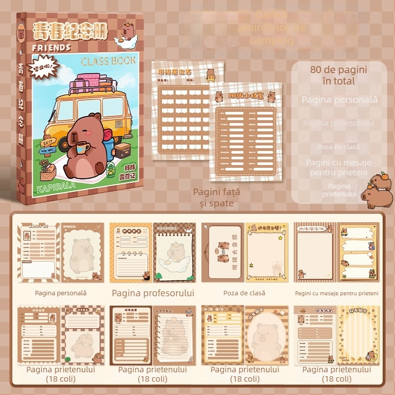 Capybara Registru de colegi: Carte memorială pentru absolvirea clasei a șasea și Manual de comunicare pentru gimnaziu. Copertă de înaltă calitate; Fără personalizare; Fără import; Fără autorizare IP