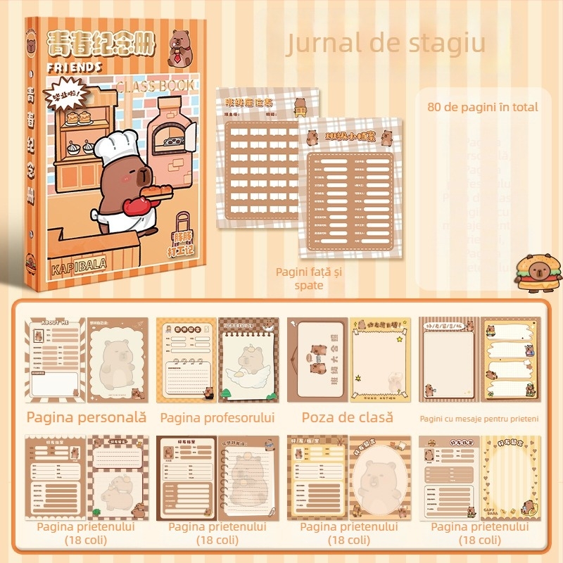 Capybara Registru de colegi: Carte memorială pentru absolvirea clasei a șasea și Manual de comunicare pentru gimnaziu. Copertă de înaltă calitate; Fără personalizare; Fără import; Fără autorizare IP