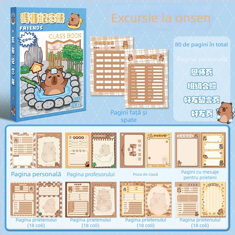 Capybara Registru de colegi: Carte memorială pentru absolvirea clasei a șasea și Manual de comunicare pentru gimnaziu. Copertă de înaltă calitate; Fără personalizare; Fără import; Fără autorizare IP