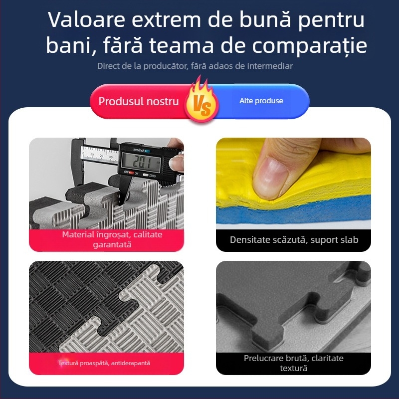Saltea de podea pentru sala de sport – antrenament de arte marțiale, box, Taekwondo și dans • spumă • pătrată • lavabilă