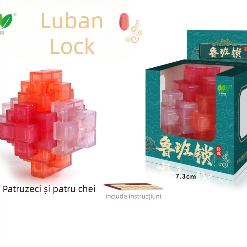 Puzzle Luban lock / Kongming lock, material ABS, antrenament pentru răbdare și dezvoltare cognitivă, ambalaj cutie colorată