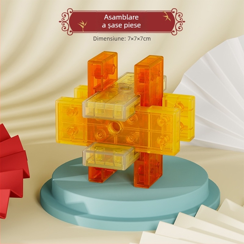 Puzzle Luban lock / Kongming lock, material ABS, antrenament pentru răbdare și dezvoltare cognitivă, ambalaj cutie colorată